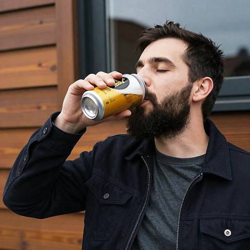 Bearded Man Enjoying Beer by Window