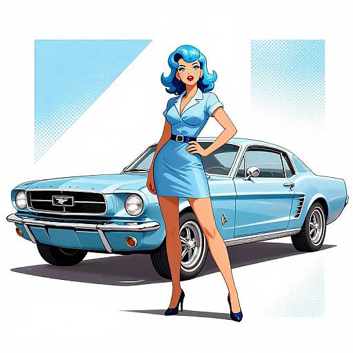 60s Pin-Up with Blue Mustang