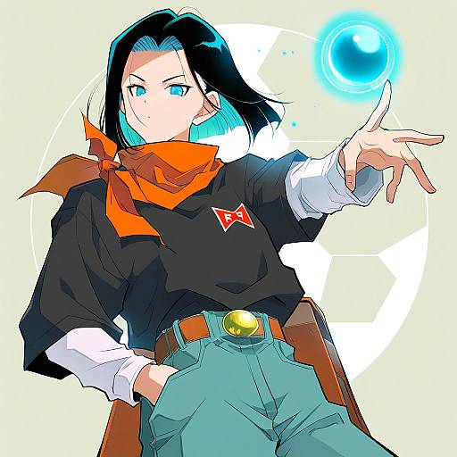 Illustration of Android 17, dragon ball in the style of Suetake (kinrui)