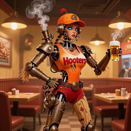Steampunk Female Mecha Scarecrow in Hooters