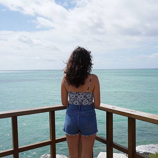 Woman Gazing at Turquoise Sea