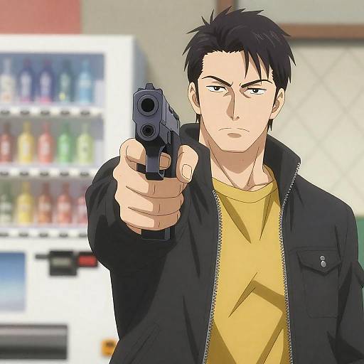 Anime Character with Handgun and Vending Machine