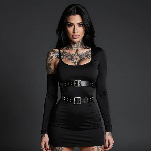 Tattooed Woman in Black Dress