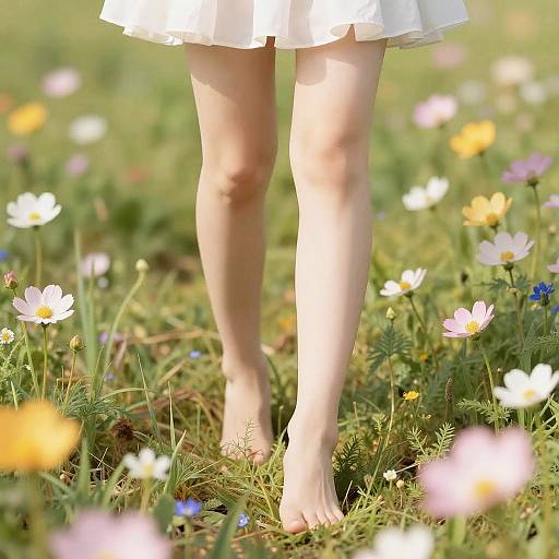 Cute Legs in Vibrant Flower Meadow