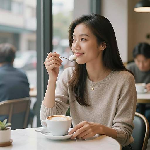 Serene Café Moment with Cappuccino