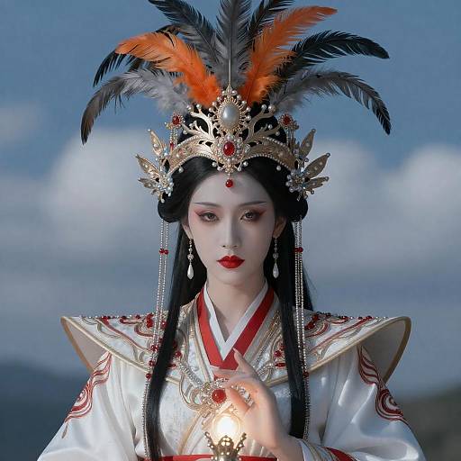 Regal Pale Figure with Feathered Crown