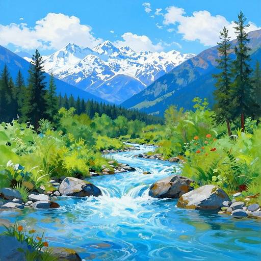 Vibrant River and Mountain Landscape