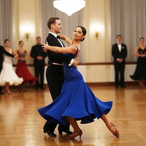 Elegant Ballroom Dance in Blue Dress