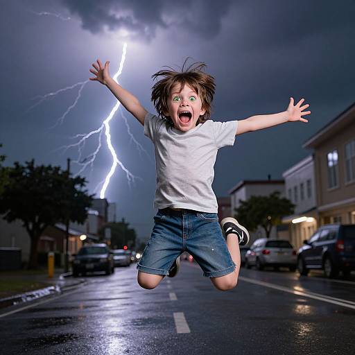 Child Reacting to Lightning Storm