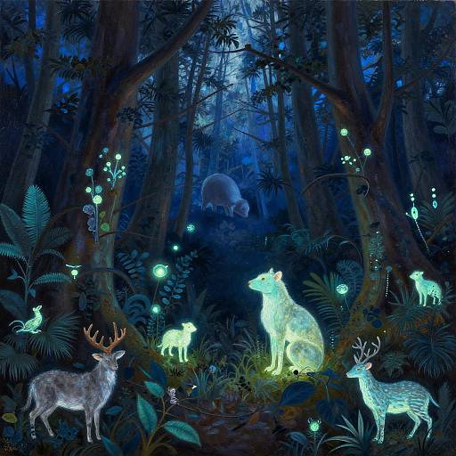 Bioluminescent Forest with Glowing Animals