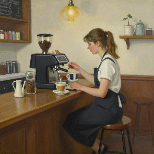 Woman Working in Coffee Bar Painting