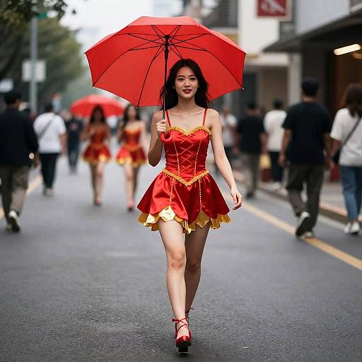 LED Costume Dance with Red Umbrella