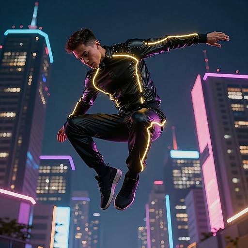 Neon Parkour Athlete in Futuristic City