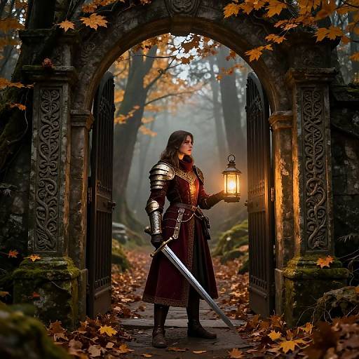 Medieval Adventurer at Ancient Gate