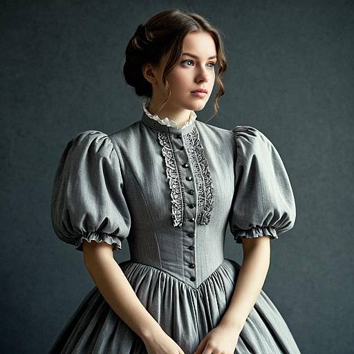 Woman in Gray Victorian Dress