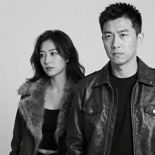 Dramatic Black-and-White Portrait of Two