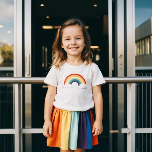 Smiling Toddler Girl in Rainbow Outfit