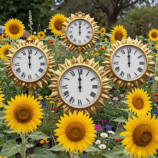 Sunflower Clocks in Vibrant Garden