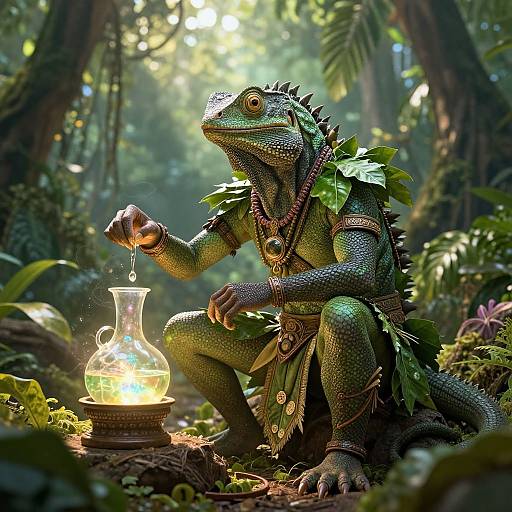 Lizard Shaman Brewing Magical Potion