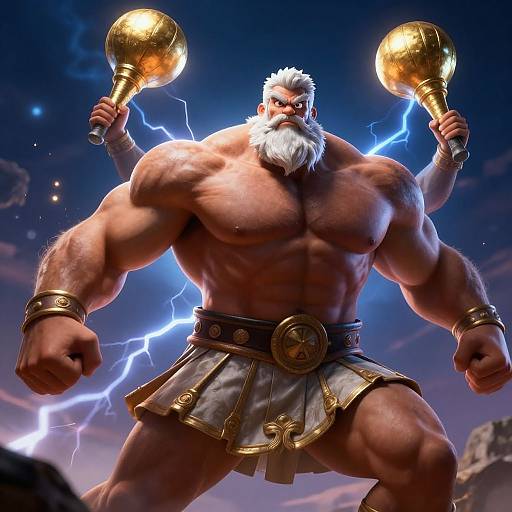Greek God Bodybuilder in Thunderstorm