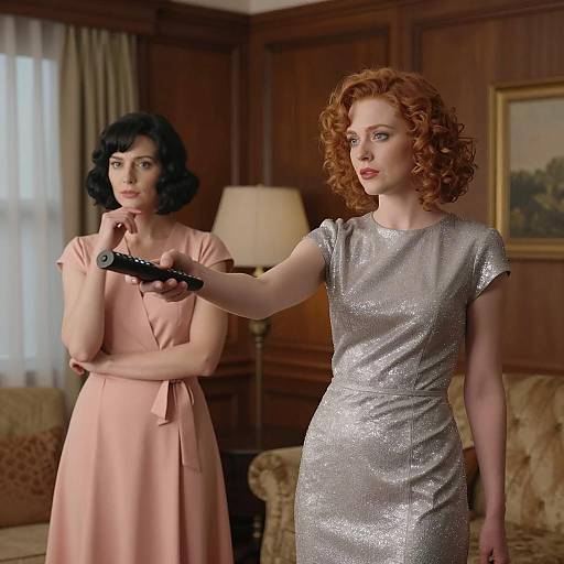 Two Women in Vintage Room with Remote