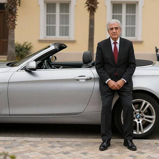 Sophisticated Man with BMW on Sidewalk