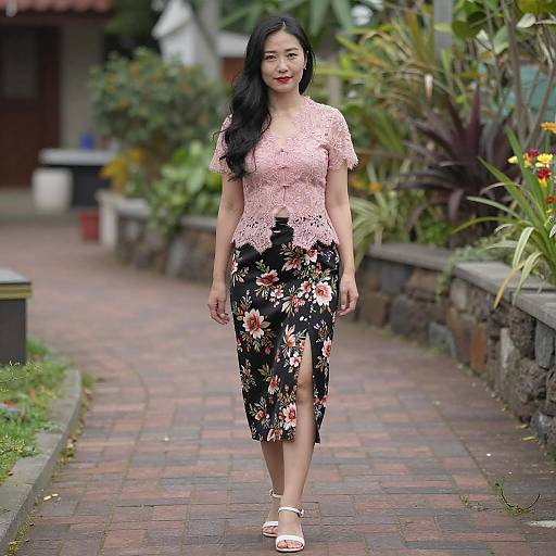 Elegant Asian Woman in Garden Setting