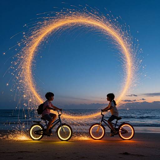 Children Cycling with Fiery Wheels