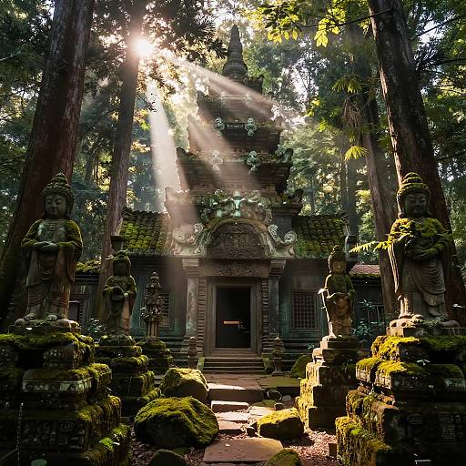 Ancient Forest Temple with Sunlight