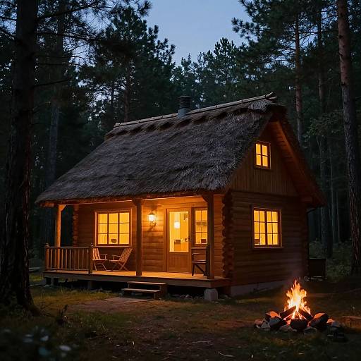 Cozy Wooden Cottage at Dusk