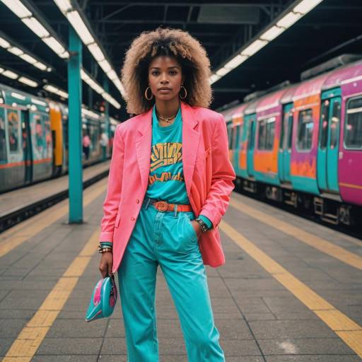 80s Style Woman at Train Station