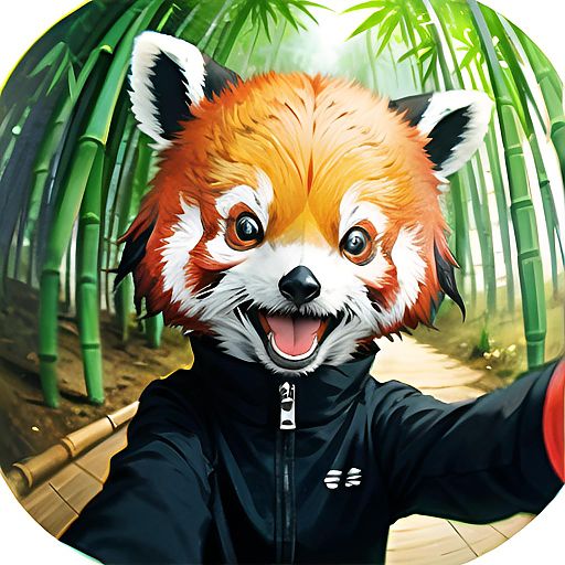 Red Panda Holding Smartphone in Bamboo Forest