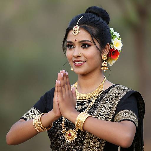 Traditional Woman Performing Namaste Gesture