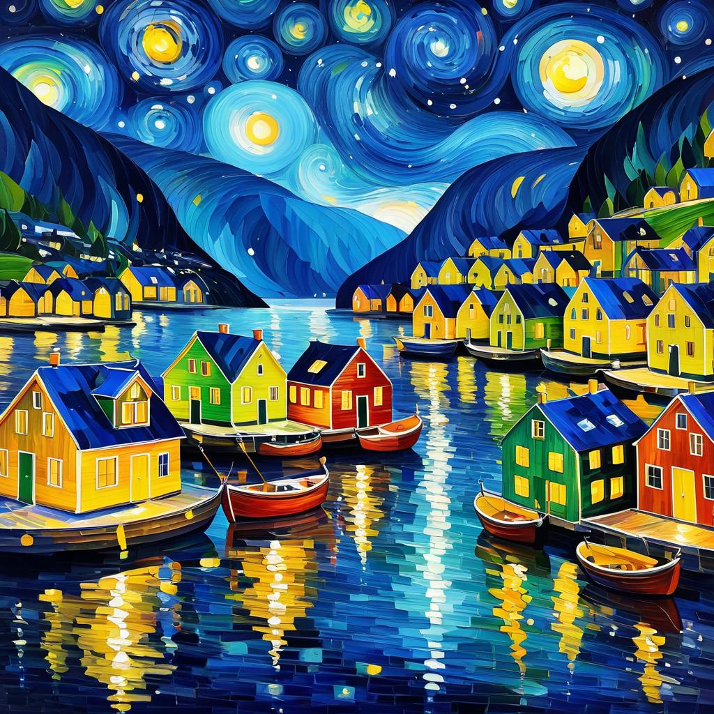 Starry Night Over Norwegian Fjords in Van Gogh Style