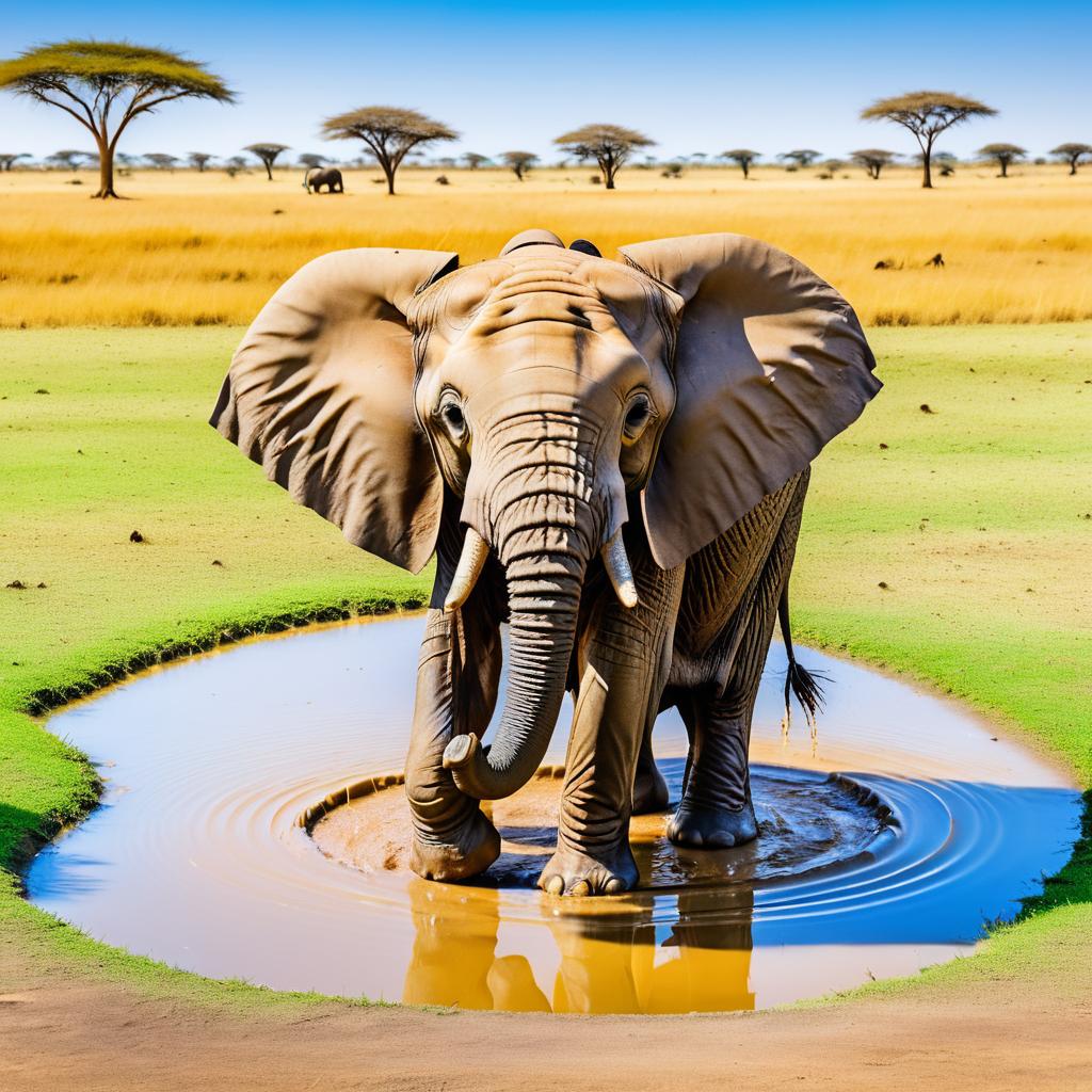 Playful Baby Elephant in African Savanna