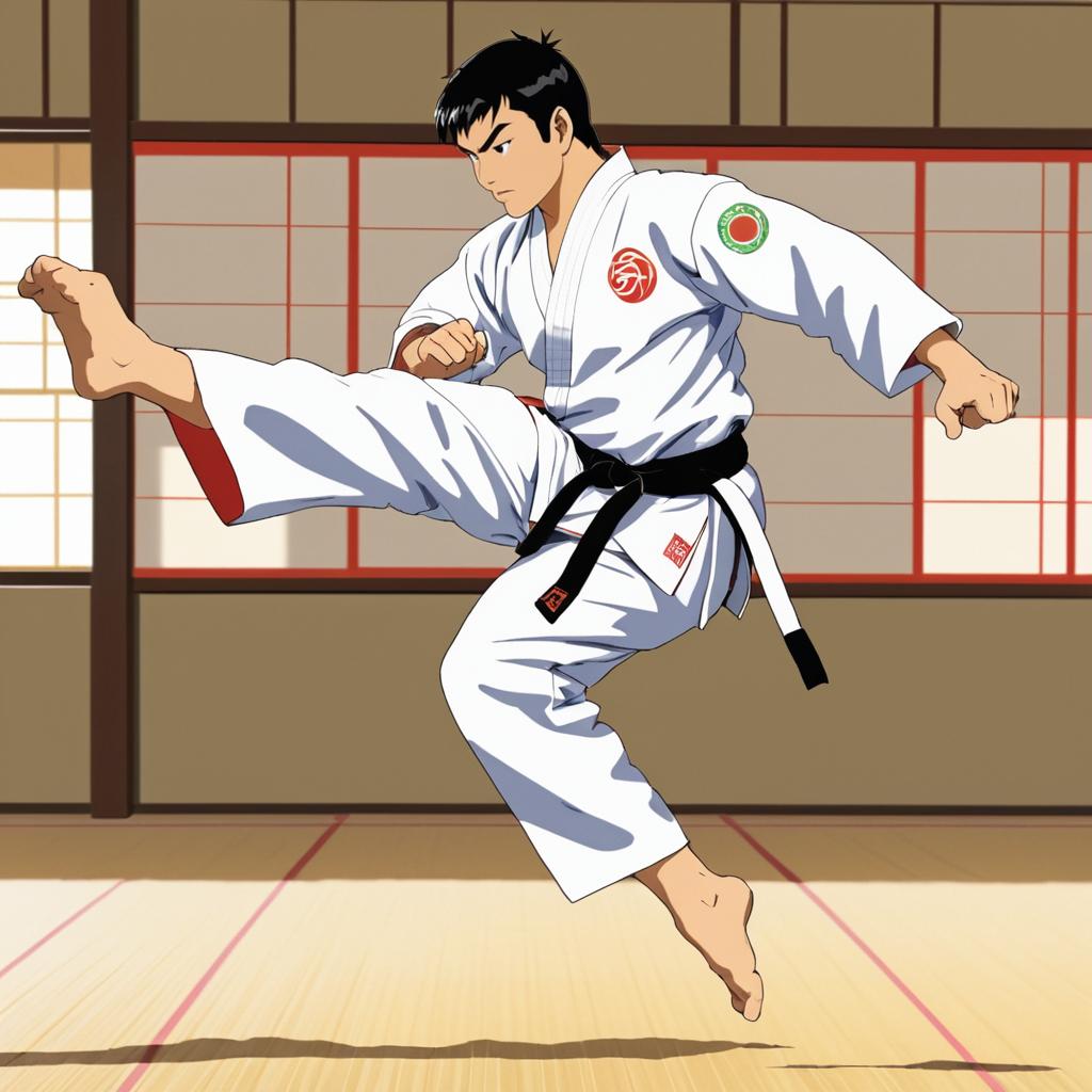 Dynamic Martial Artist in Serene Dojo