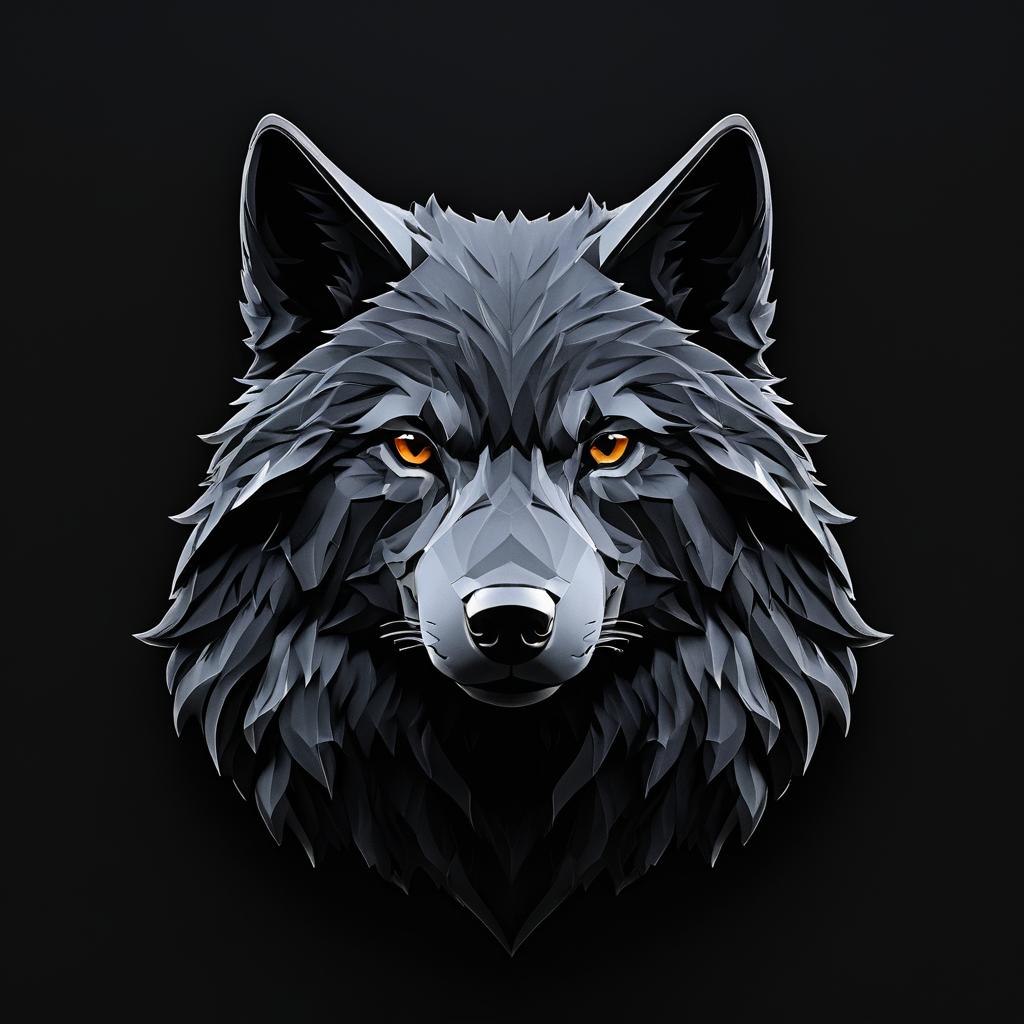 Detailed Gray Wolf on Black Background