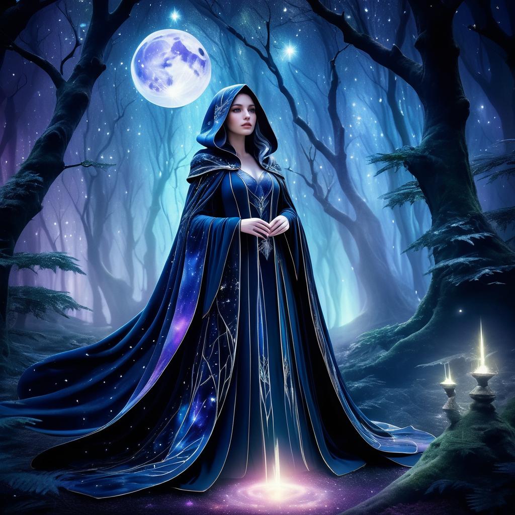 Enchanting Sorceress in a Starry Forest