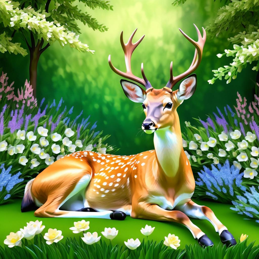 Elegant Deer Portrait in Spring Flowers