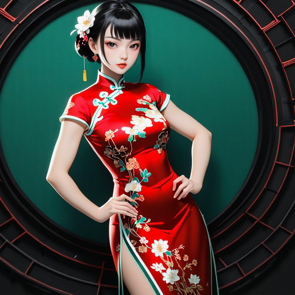 Vibrant Performer in Red Cheongsam