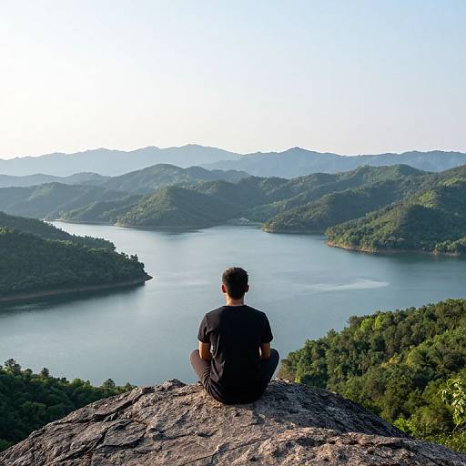 Meditative Pose Overlooking Serene Lake