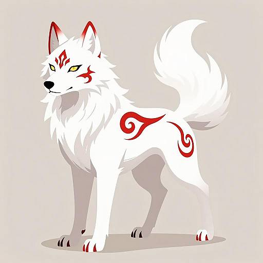 Stylized White Wolf Illustration Inspired by Amaterasu