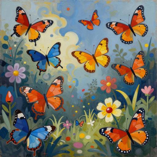 Cubist-Inspired Colorful Butterfly Garden