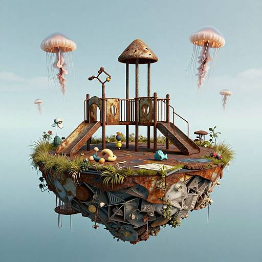 Floating Island of Rusted Playground Toys