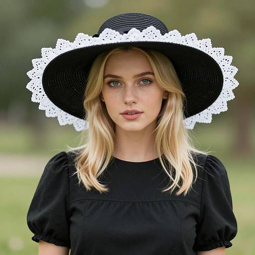 Blonde Girl in Black Dress and Hat