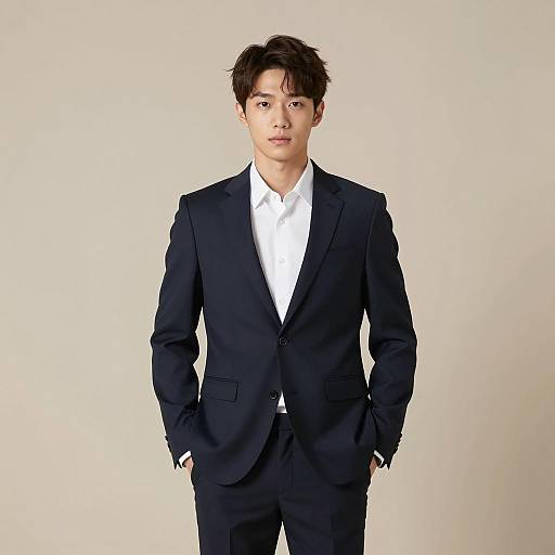 Young Asian Man in Dark Blue Suit