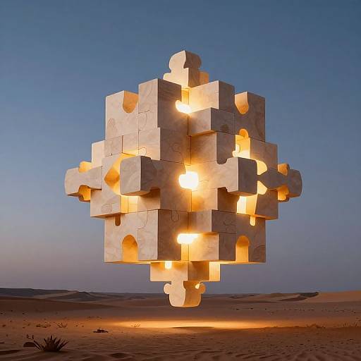 Luminous Geometric Puzzle in Desert