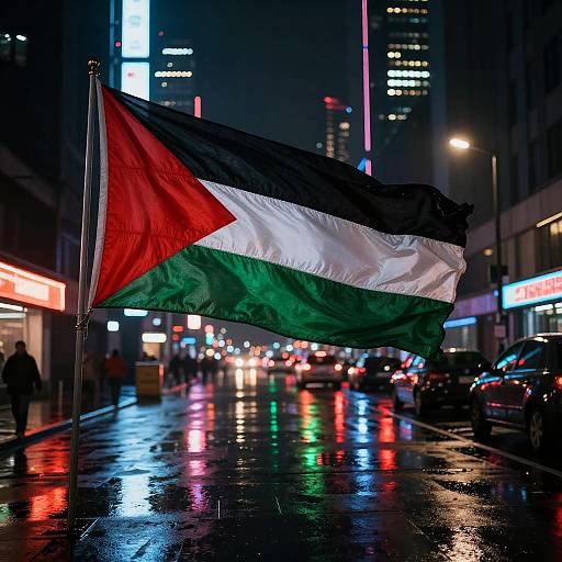 Neon Palestinian Flag in Cyberpunk City