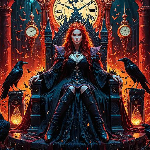 Crimson-Haired Witch Queen on Throne