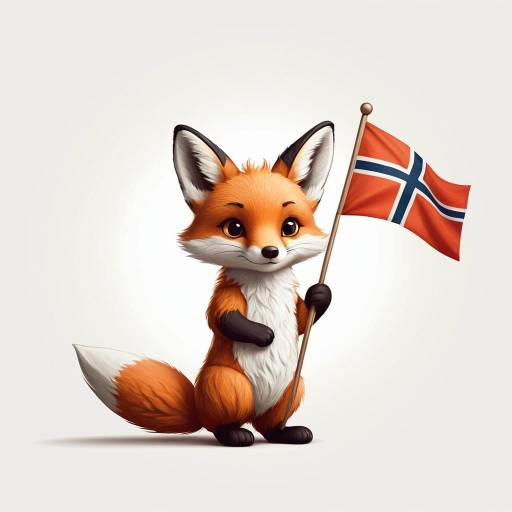 Cute Fox Holding Norwegian Flag Cartoon